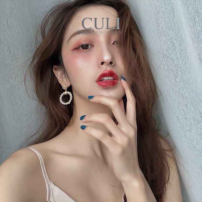 Khuyên tai dáng dài, khoen tròn đính đá phối hạt trai xinh xắn HT676 - Culi accessories
