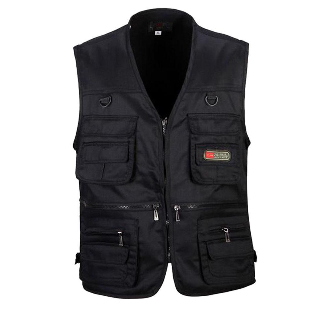 2pcs Men Multi Pocket Waistcoat Fishing Outdoor Travel Photography Vest Polyester Quick-dry Vest