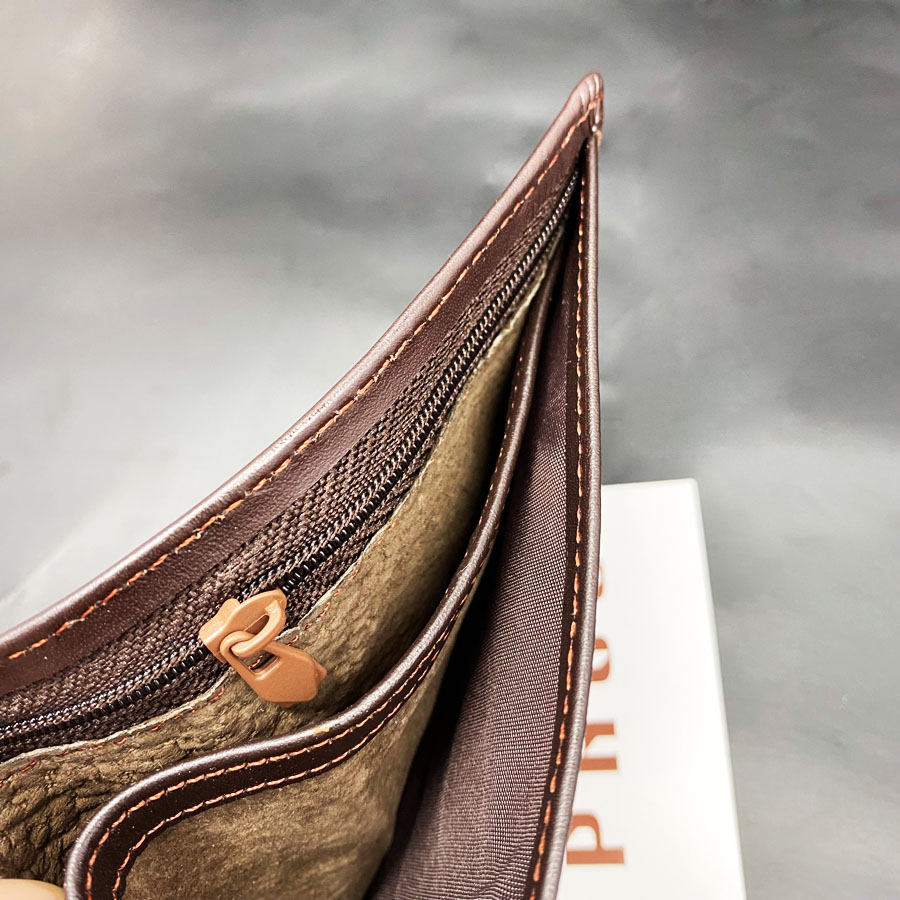 Ví nam da bò chân kim da bò thật, Bóp ngang nam da bò chân kim trơn cao cấp màu nâu