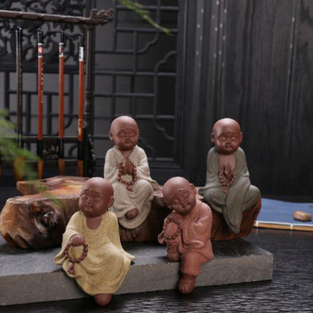 Ceramic Small Buddha Statue kung fu Monk Figurine Tea pet Ornament Style1
