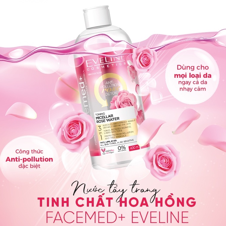 Mua Nước tẩy trang Eveline Facemed+ trắng da tinh chất hoa hồng Toning  Micellar Rose Water 400ml hàng chính hãng | MamaShop.Vn