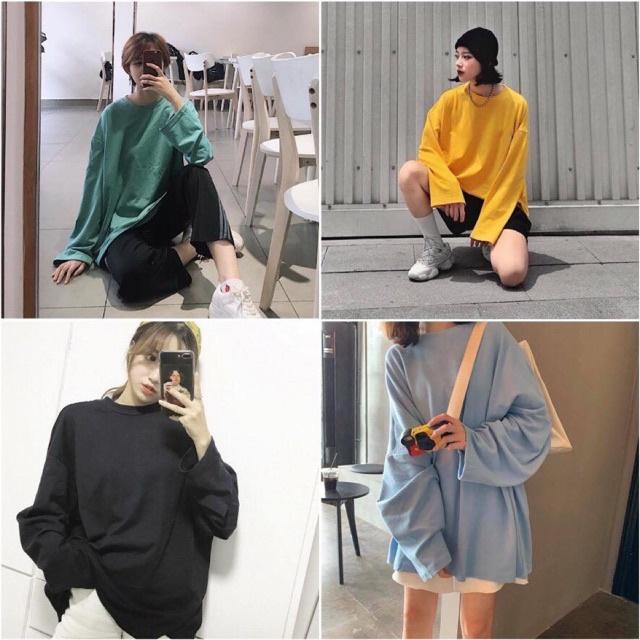 Áo Thun Trơn Tay Dài Oversize Form Rộng, Vải Cotton 75