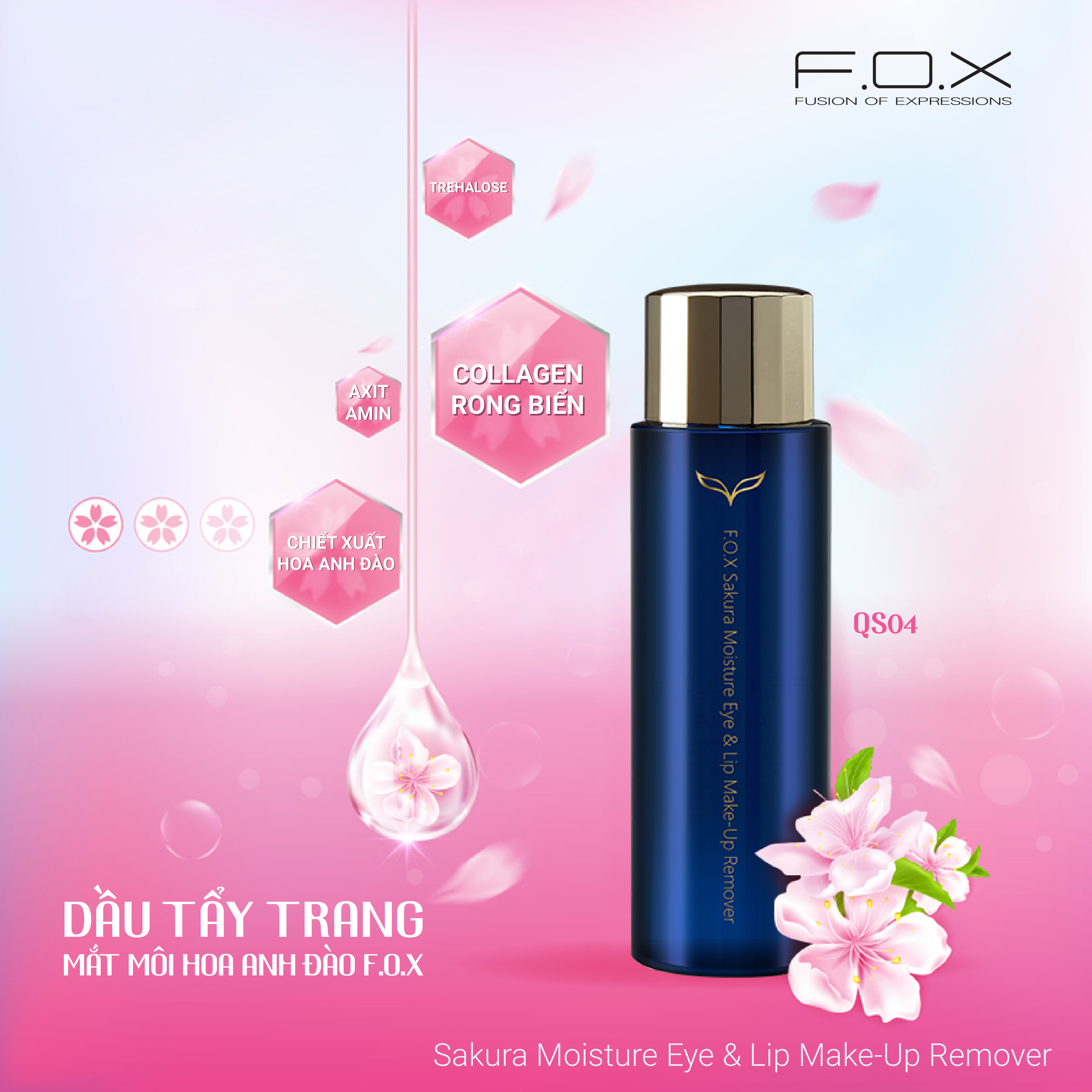 Dầu Tẩy Trang Mắt - Môi Hoa Anh Đào FOX Sakura Moisture Eye &amp; Lip Make-Up Remover 100ml