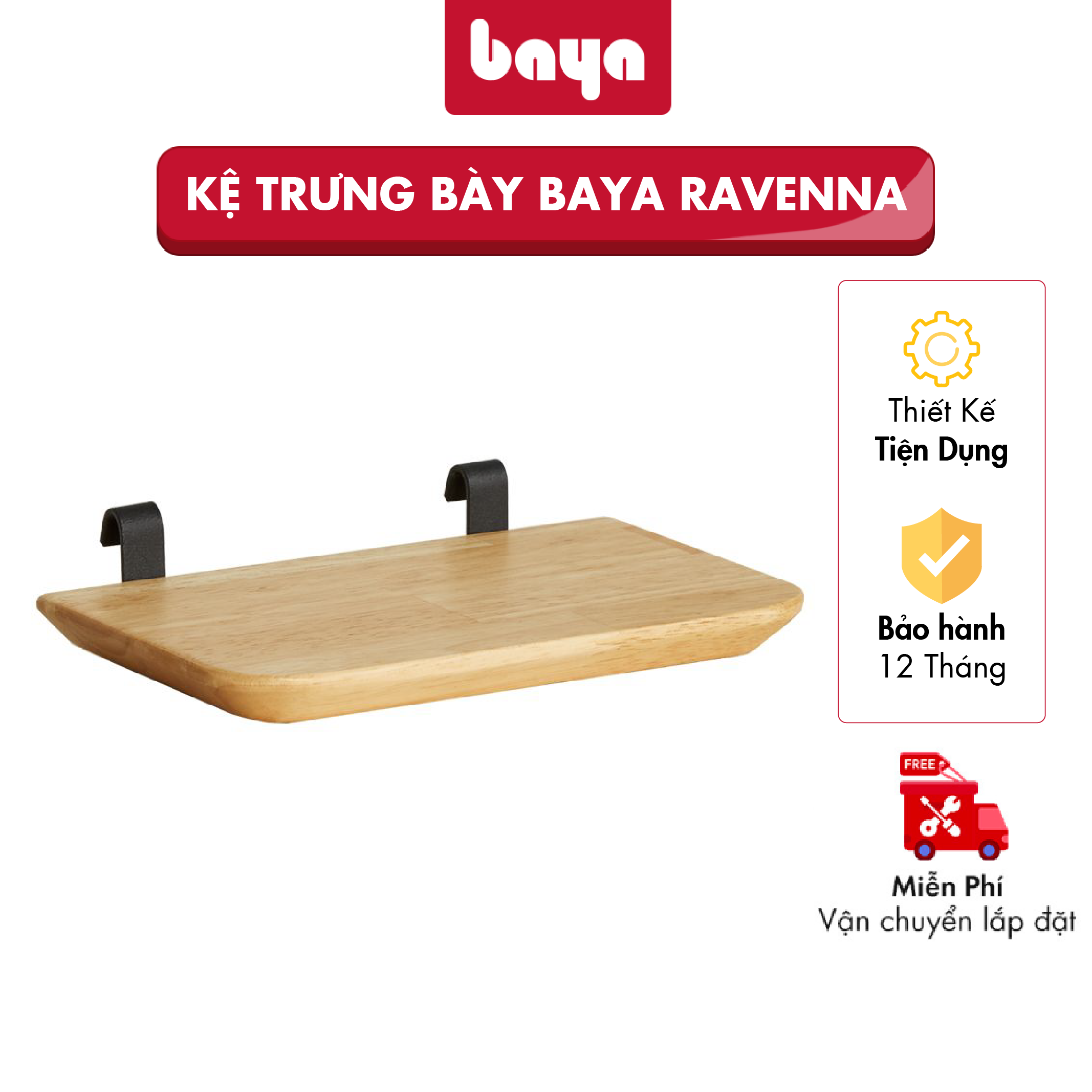 Kệ Treo Trưng Bày BAYA RAVENNA Làm Từ Chất Liệu Gỗ Cao Su Tự Nhiên Bền Đẹp, Các Góc Cạnh Được Gia Công Kỹ Lưỡng, Bề Mặt Nhẵn Bóng Tạo Tính Thẩm Mỹ Cao 5227