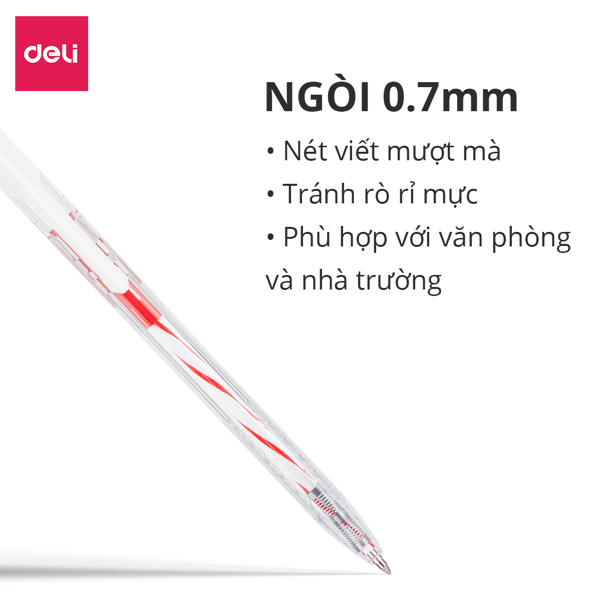 Bút bi dầu mực xanh đầu bấm Deli - Ngòi 0.7mm - EQ24