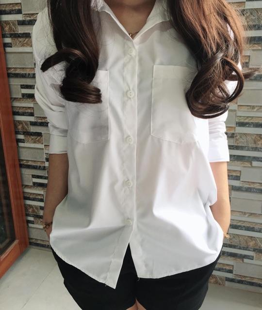 Áo oversize trắng 2 cổ