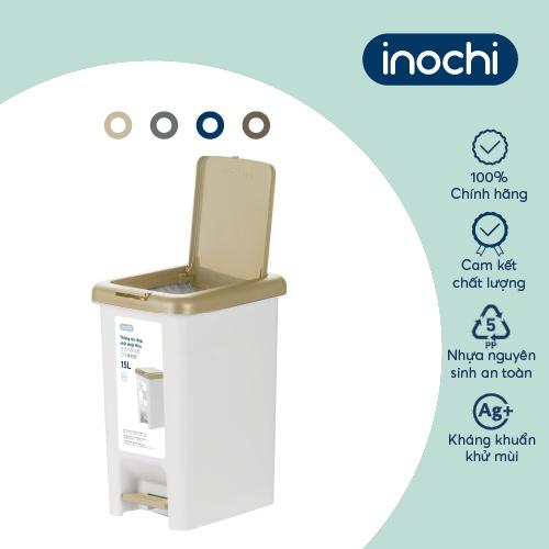 Thùng rác đạp chữ nhật Inochi- Hiro 15L Thân màu Trắng kem+ Nắp Ghi/Xanh/Nâu/Be