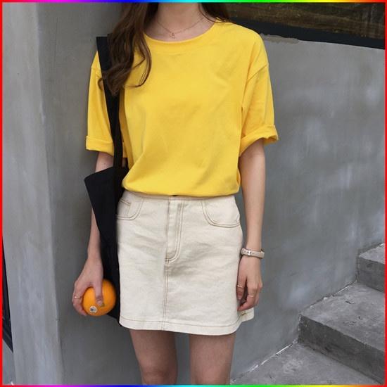 Áo Thun Tay Lỡ Form Rộng Unisex Chất Áo Phông Mềm Mịn Cho Cả Nam Nữ Trơn Màu Vàng