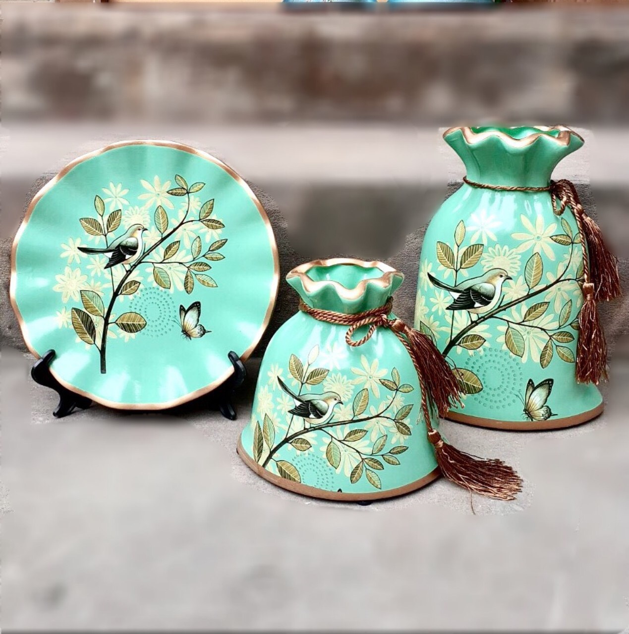 Set 3 bình hoa họa tiết gốm sứ decor cao cấp (Giao mẫu ngẫu nhiên)