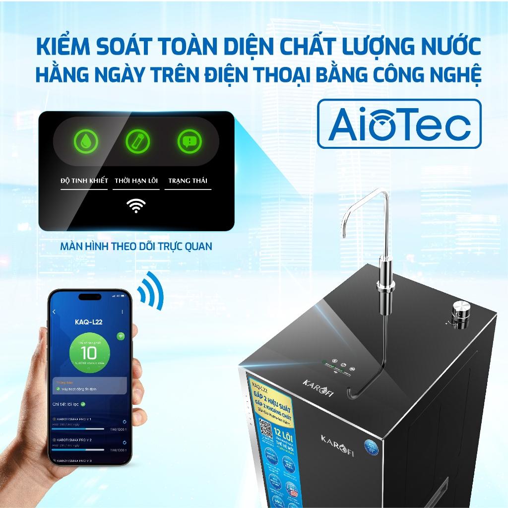 Máy lọc nước RO Mỹ 12 lõi KAROFI KAQ-L22 - 1 lõi Hydro ion kiềm+1 lõi T33 Nano, Aiotec - Giao lắp miễn phí - Hàng Chính Hãng