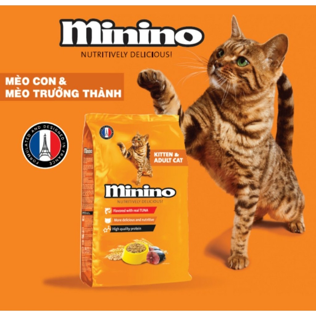 COMBO 5 Gói Thức Ăn Hạt Cho Mèo Con Và Mèo Lớn Vị Cá Ngừ Minino Tuna Flavored 480g
