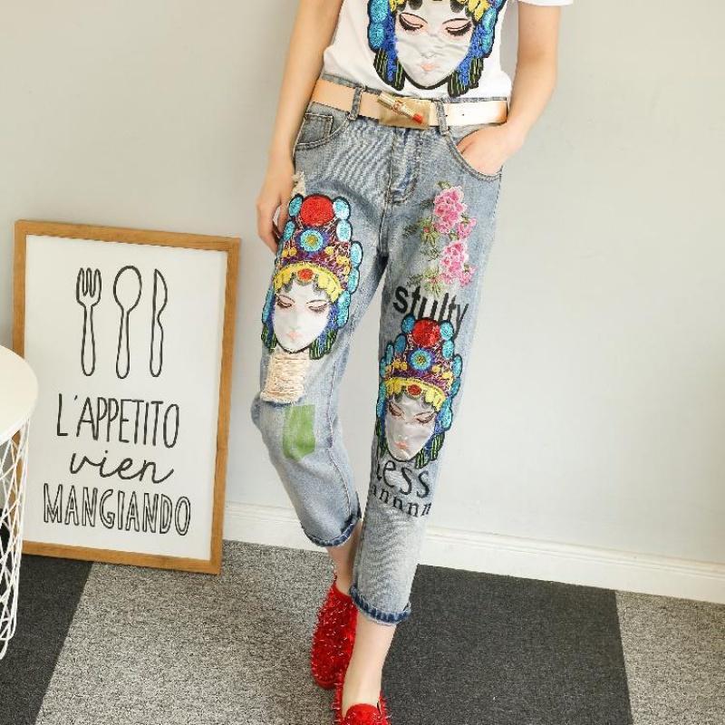 Quần Jeans Nữ Lưng Cao Thêu Hoa Thời Trang - Phiên bản Facebook tùy chỉnh c - 28 [105~110 Jin] [70cm]