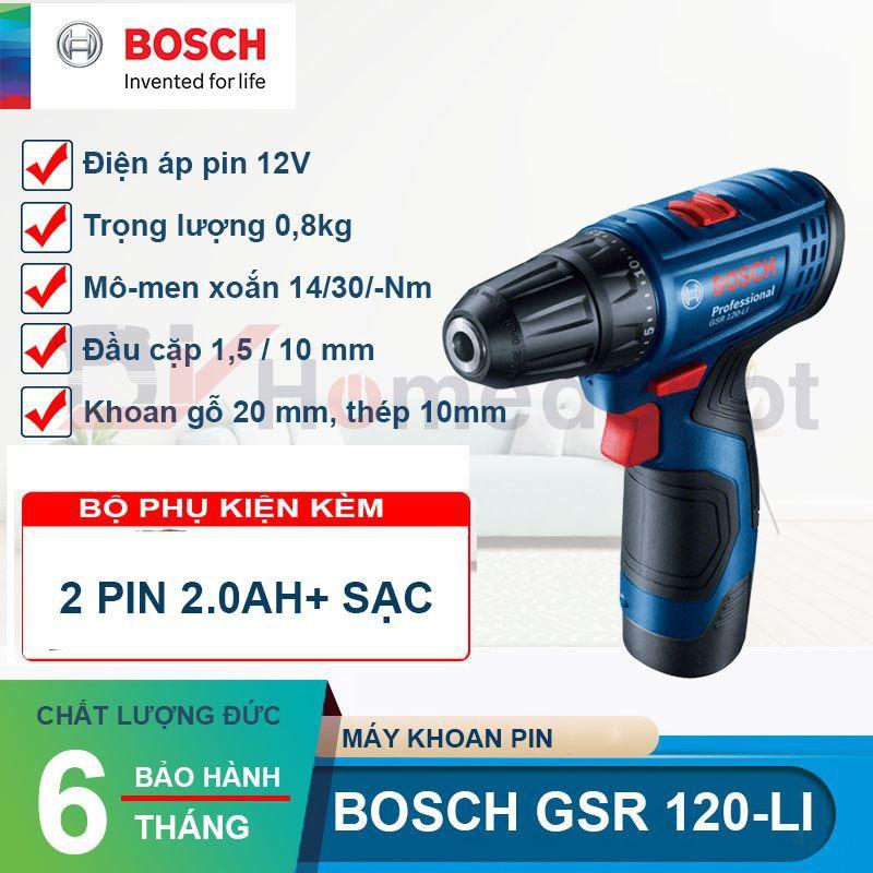 Máy khoan vặn vít dùng pin 12V Bosch GSR 120-LI GEN II gồm 1 sạc 2 pin 2.0 model 2021