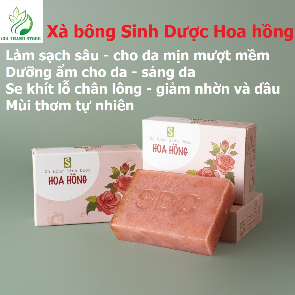 Combo 3 bánh xà bông Sinh Dược Hoa Hồng 100gr kèm túi lưới tạo bọt - ROSE SOAP- Xà phòng thơm hoa hồng giúp ngừa mụn, sáng da, dưỡng ẩm, se khít lỗ chân lông