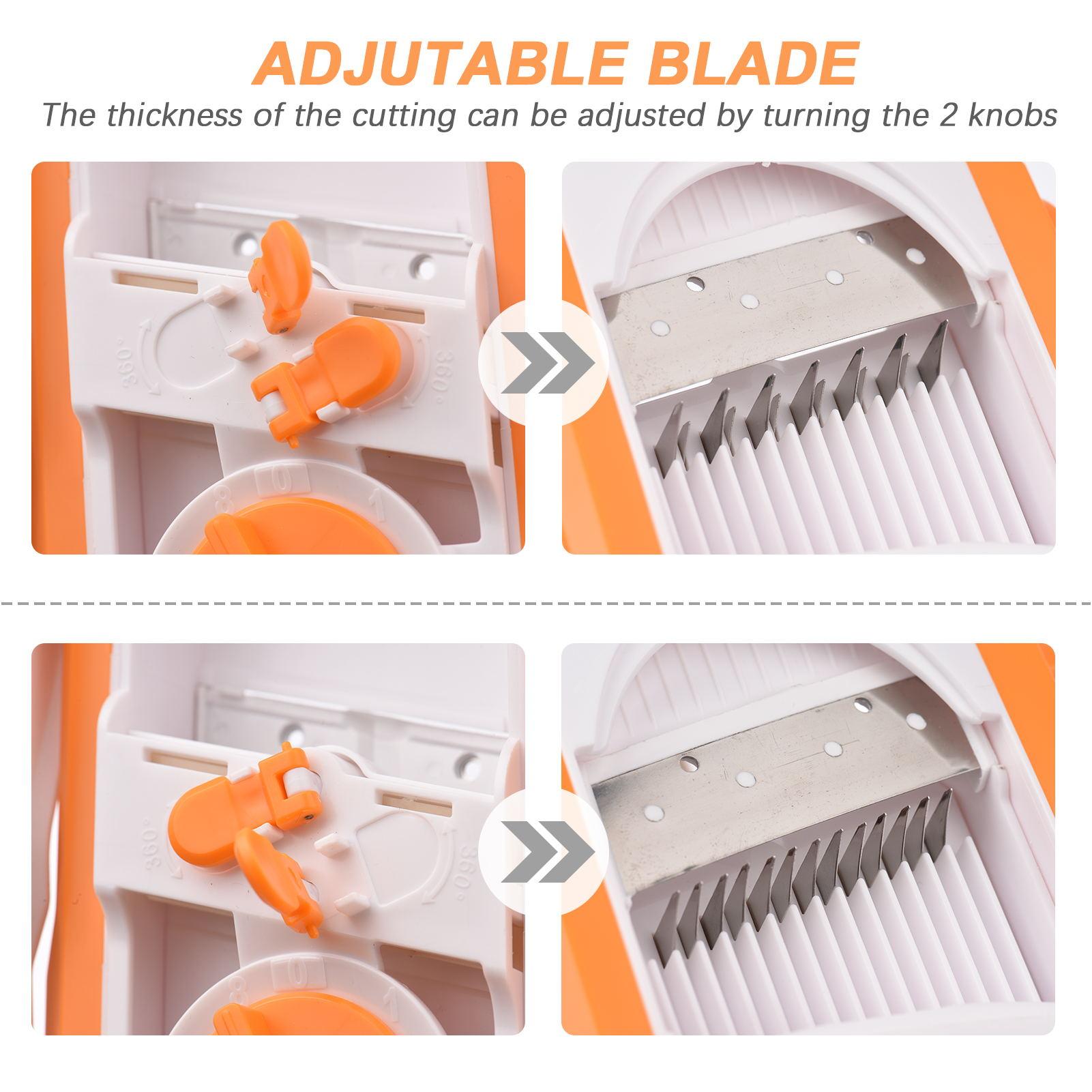 Safe Vegetable Cutter Kitchen Adjustable Vegetable Mandoline Slicer Chopper with Container Cleaning Brush for Potato