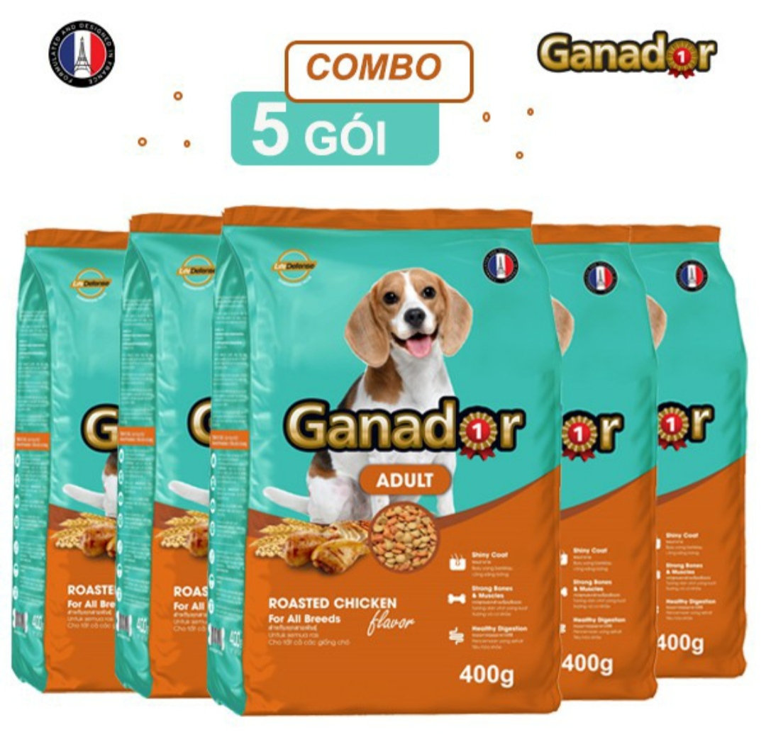 Combo 5 gói thức ăn cho chó trưởng thành Ganador vị gà nướng Adult Roasted Chicken Flavor 400gr