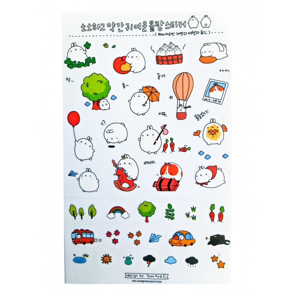 Bộ 6 Tấm Nhãn Dán Sticker Thỏ Molang Cute Trang Trí Lịch Planner Scrapbook V1