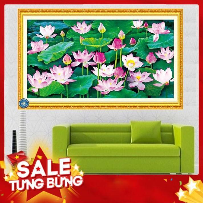 Tranh đính đá Hoa Sen Kích thước 90*53cm, Tranh đính đá Chưa đính VS136