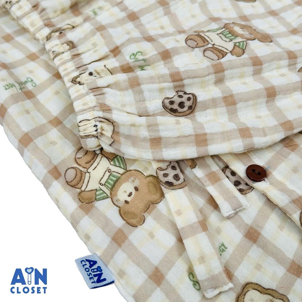 Bộ quần áo Lửng unisex cho bé họa tiết Gấu Teddy Nâu xô muslin - AICDBTT4ODBY - AIN Closet