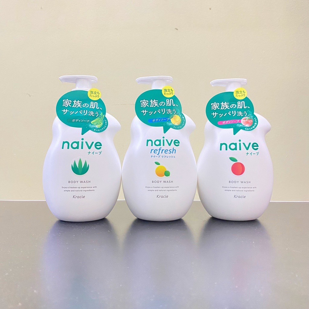 Sữa tắm Naive Body Wash 530ml của Nhật Bản Giữ ẩm và dưỡng da mềm mại, mịn màng 3 mùi hương