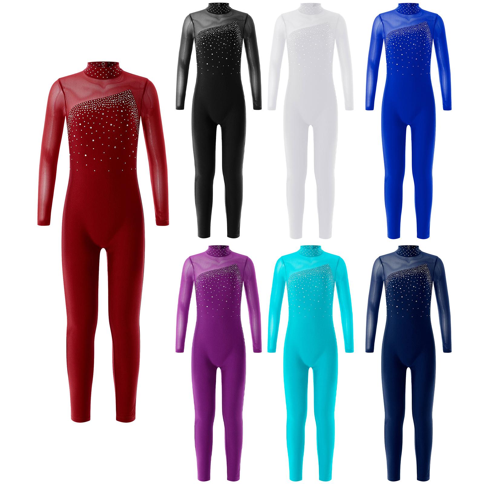 Thanh thiếu niên thể dục dụng cụ Jumpsuits Trẻ em Bodysuit Ice Bodysuit Shinestone Shinestone For Girls Long Sleeve Ballet Dance Thể dục dụng cụ thể dục dụng cụ Color: Burgundy Size: 8