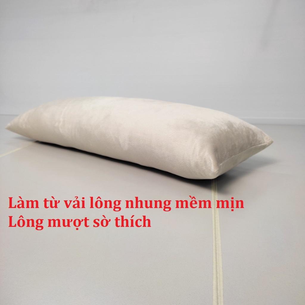 Gối ôm cho bé 30x80cm vải lông nhung màu kem sữa vải mềm mịn mượt và an toàn hàng cty Nhật Bản