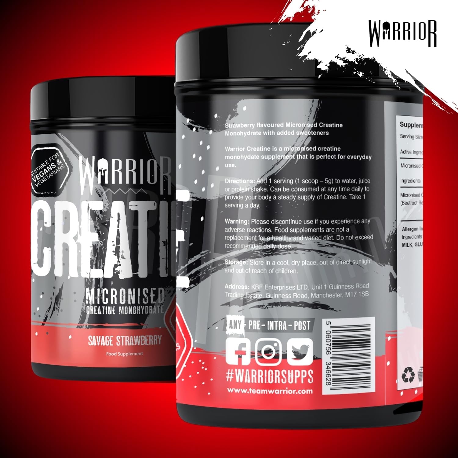 Warrior Micronized Creatine Monohydrate (500g), Bổ Sung Creatine, Tăng Cường Hiệu Suất và Sức Mạnh