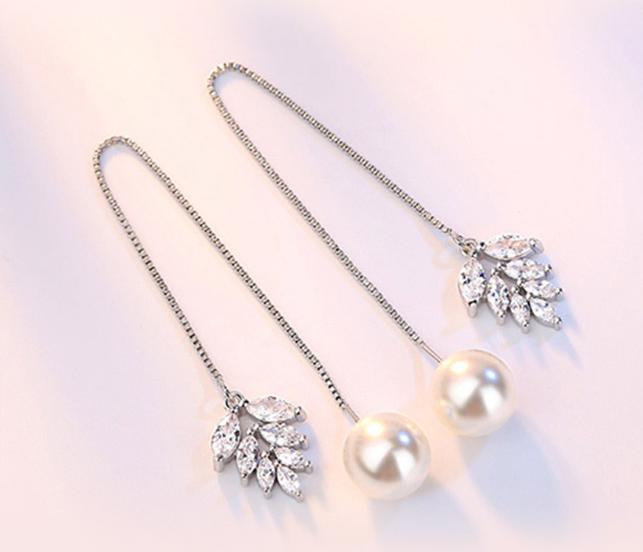 Bông tai dài ngọc chiếc lá BHBT163
