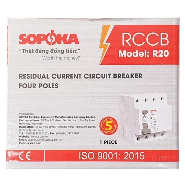 CB chống dòng rò, aptomat chống giật 3 pha 4 cực 30mA Sopoka