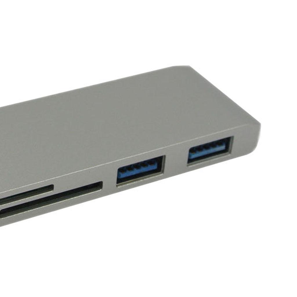 Type-C to USB3.0 Data Hub Adapter Charging Converter Card Reader Grey