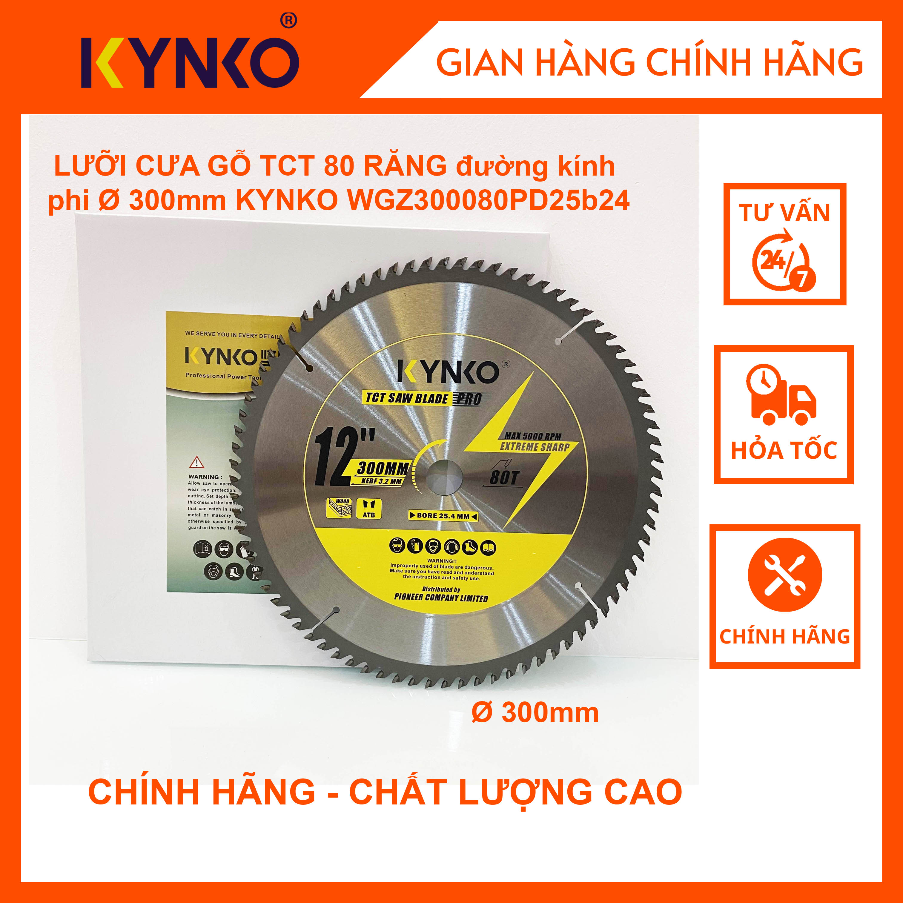 LƯỠI CƯA GỖ TCT 80 RĂNG đường kính phi Ø 300mm KYNKO WGZ300080PD25b24