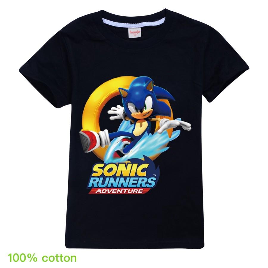 BST Áo Thun 100% Cotton Tay Ngắn Cổ Tròn In Hình Sonic Thời Trang Mùa Hè Cho KIS