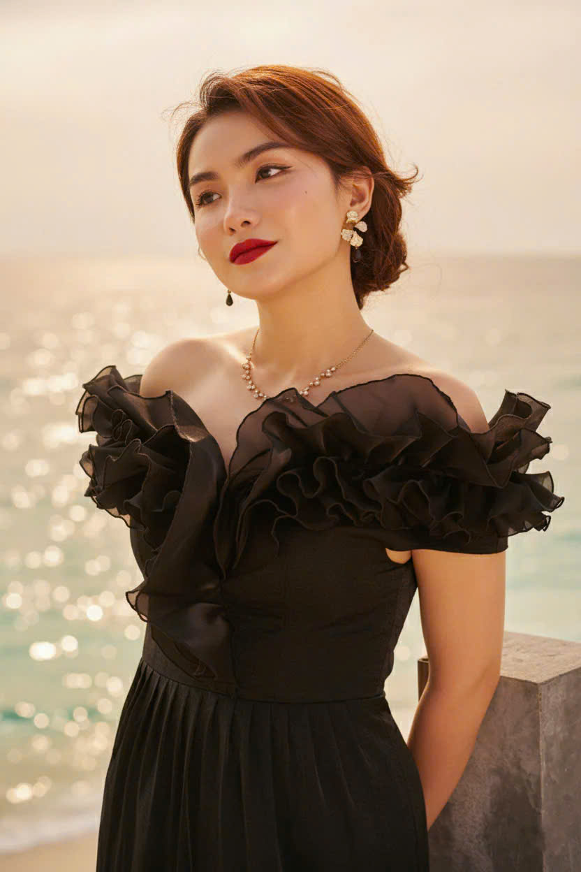 Đầm Maxi Trễ Vai, Đầm Dài Đi Tiệc, Đầm Dạ Hội Đen thời trang thiết kế Hity