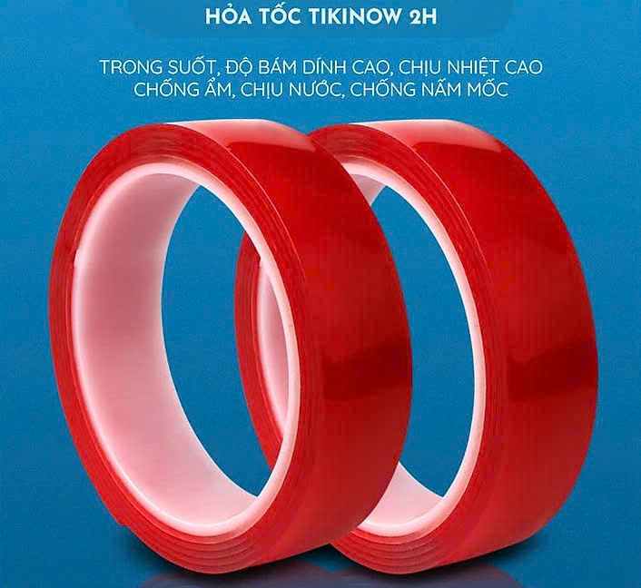 Băng Keo 2 Mặt Nano Đỏ Cường Lực Trong Suốt Siêu Dính, Chịu Nhiệt, Chống Nước Rộng 20mm x 3 mét