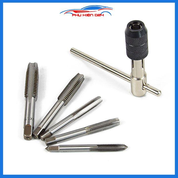 Tay quay taro tự động dài 100mm M6-M12 kèm 5 mũi taro tạo ren