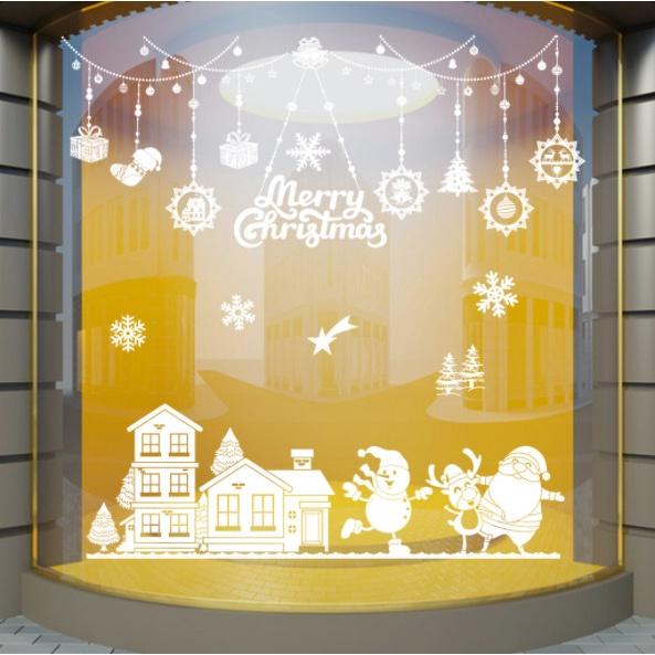 Decal trang trí Noel Hít Tĩnh Điện 2 mặt - NOEL CÙNG NGƯỜI TUYẾT DƯỚI RÈM PHỤ KIỆN TRẮNG