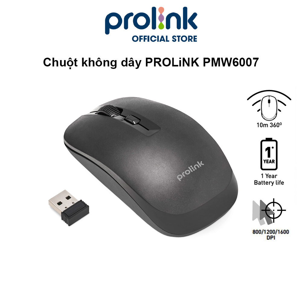 Chuột không dây PROLiNK PMW6007 kiểu dáng thời trang, tiết kiệm pin, độ phân giải cao dành cho PC, Laptop - Hàng chính hãng