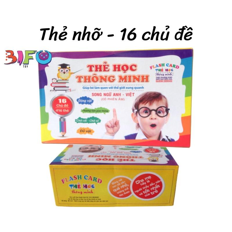 Bộ thẻ học thông minh flashcard song ngữ Anh - Việt bản chuẩn 16 chủ đề và 14 chủ đề cỡ lớn A5 giúp bé phát triển tư duy