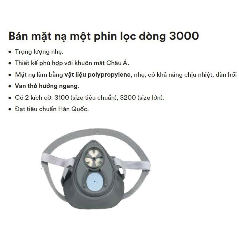 Bộ mặt nạ nửa mặt 1 phin lọc 3M 3100 và phin lọc hữu cơ phòng độc 3M 3301K-100