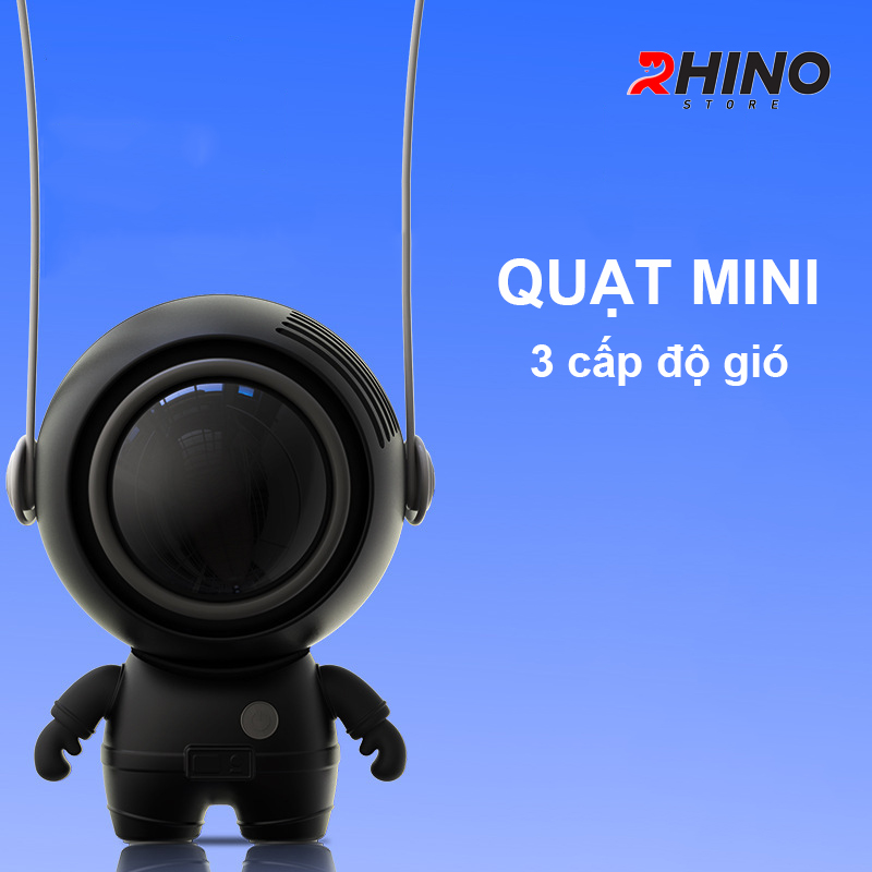 Quạt cầm tay Rhino F501 phi hành gia mini 900mAh, 3 tốc độ gió kèm dây treo - Hàng chính hãng