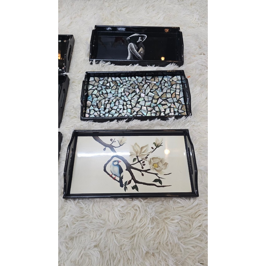 Khay gỗ sơn mài cao cấp size 27x15x2.5 cm đẹp mắt, sang trọng, quà tặng ý nghĩa