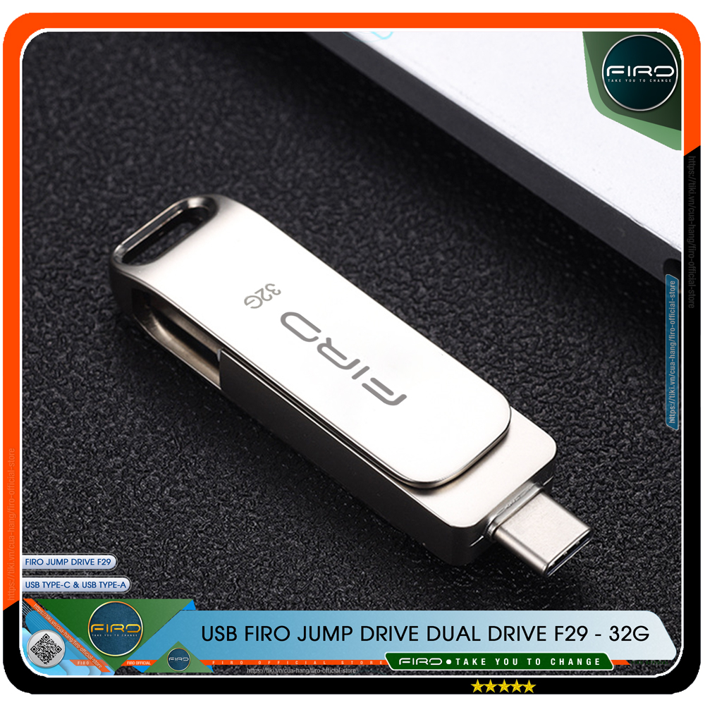 USB FIRO Jump Drive Dual Drive F29 - USB 3.1 32GB / 64GB Đầu Nối Kép Với 2 Cổng USB Type-C Và USB Type-A - Tương Thích MAC / PC Chuẩn Giao Tiếp USB 3.0 Và 2.0 - Tốc Độ Đọc 130Mb/s- Hàng Chính Hãng