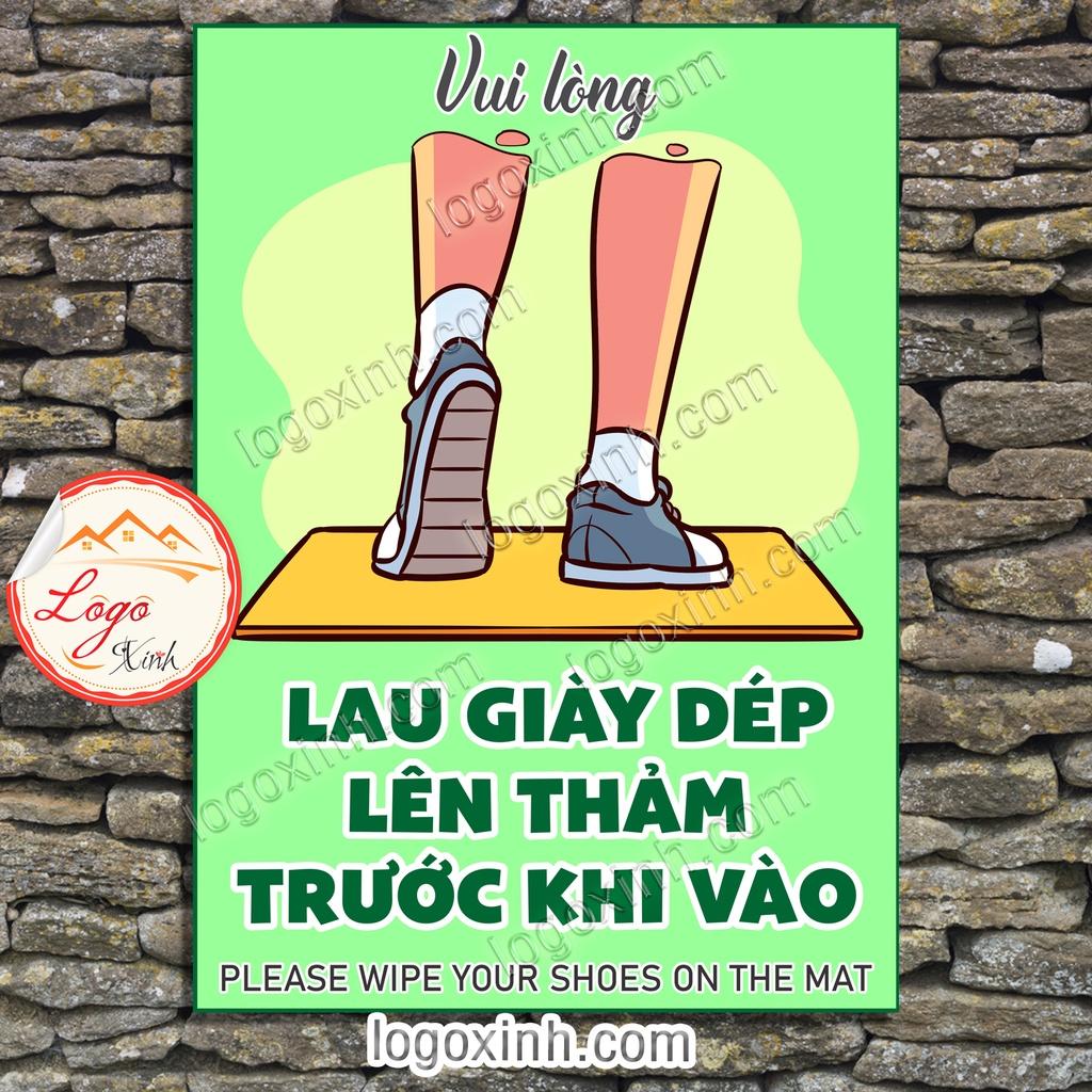 Logo Tem Sticker Vui Lòng Lau Giày Dép Lên Thảm Trước Khi Vào Phòng, Vào Nhà. Please Wipe Your Shoes On The Mat