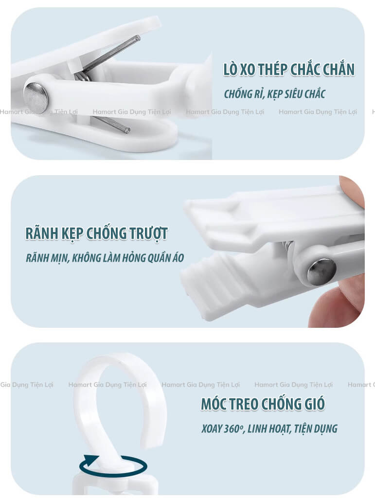 SET 5 Móc Kẹp Phơi Đồ Lót Treo Tất Mũ Dép Xoay 360º Nhựa Cứng Chịu Tải Lớn Đa Năng Tiện Lợi