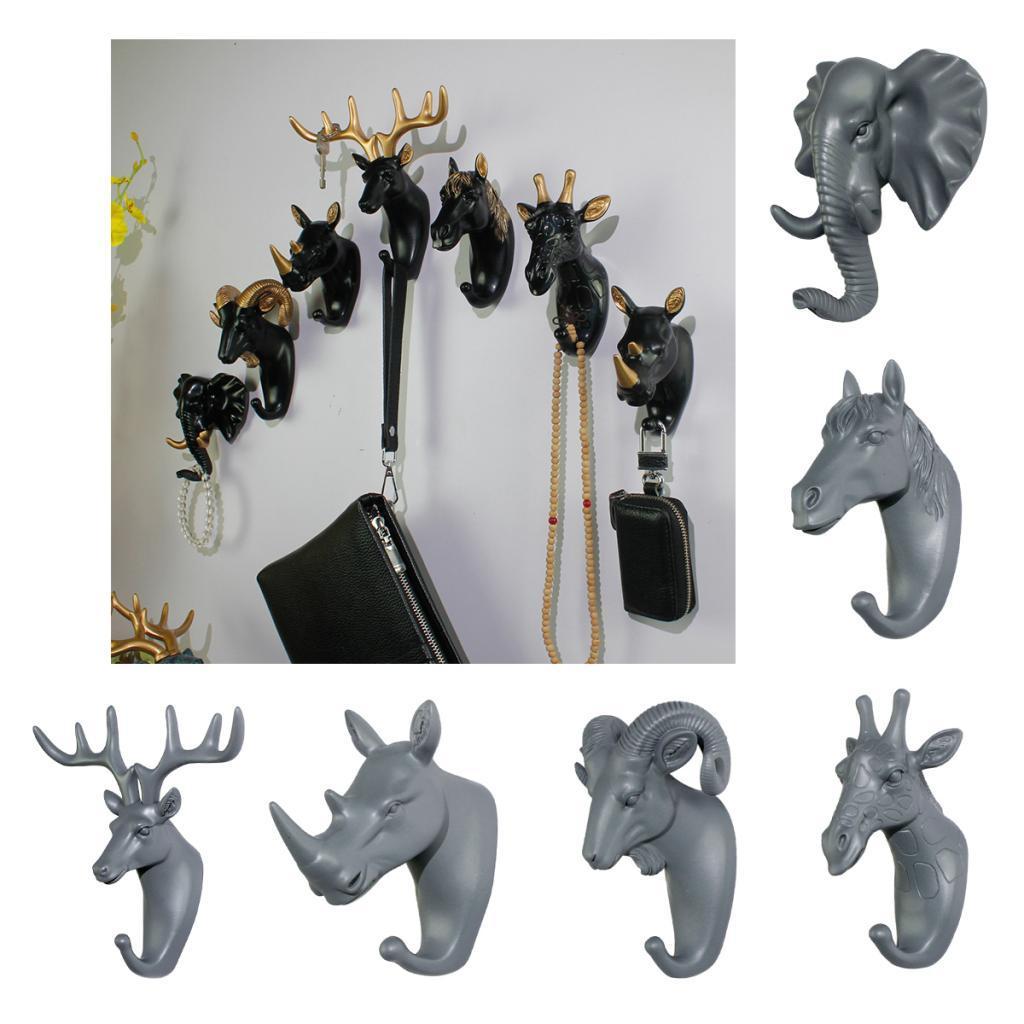 Nordic Style Resin Animal Head Wall Hook Coat Hanger Towel Rack Gray Color-Deer