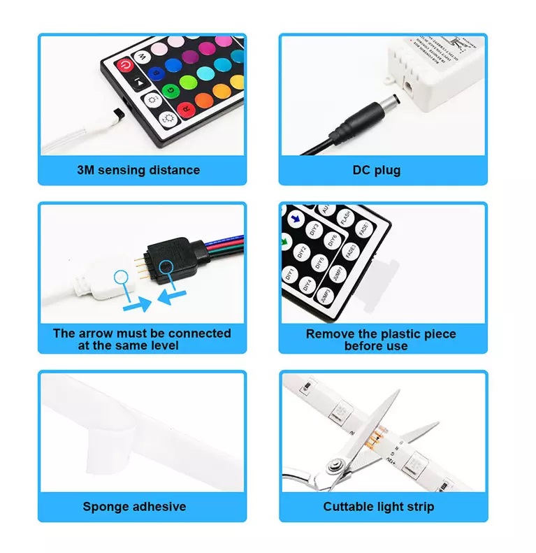 Dây led dán 5050 điều khiển bằng điện thoại qua WIFI 5 mét nhiều màu kèm điều khiển 24 phím + nguồn