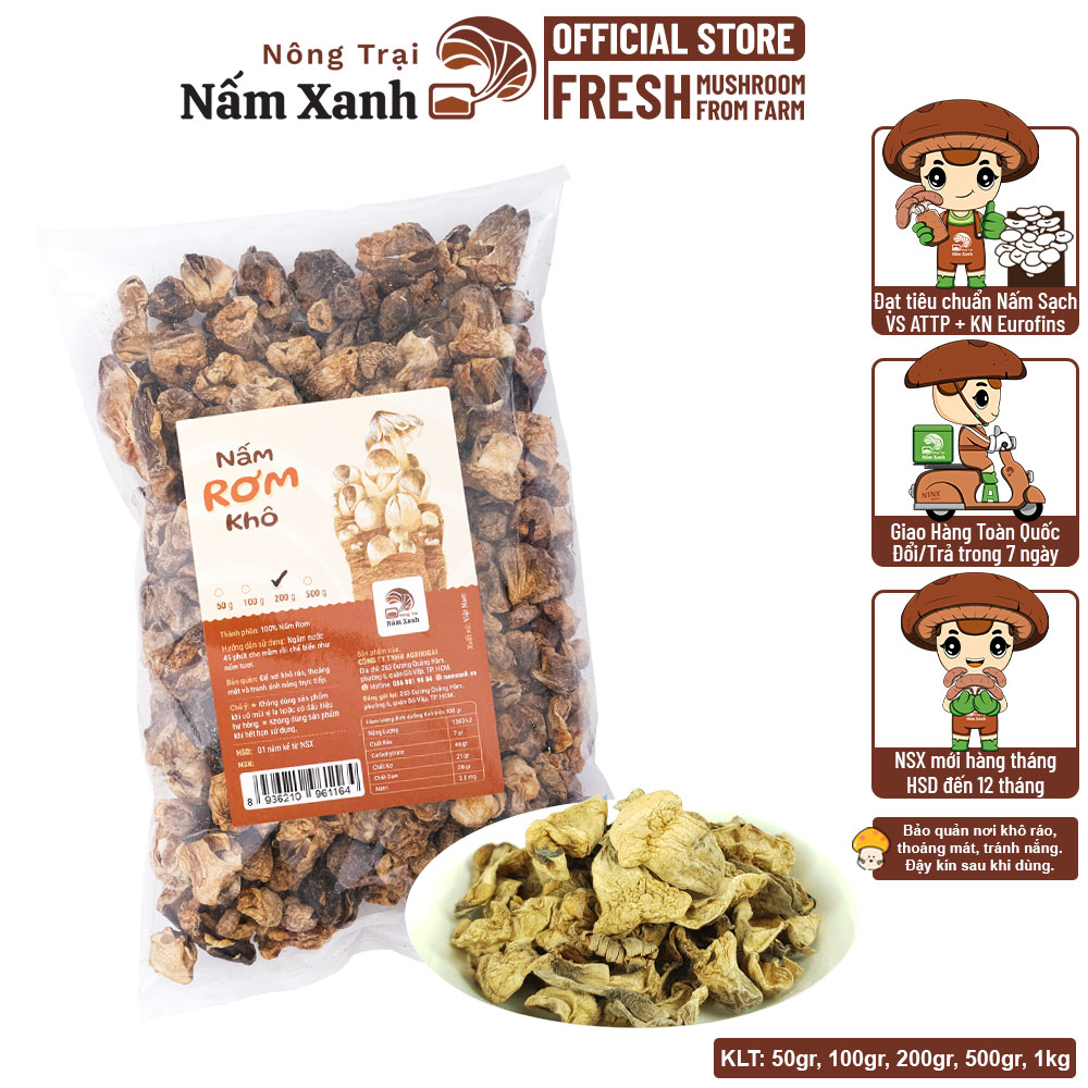 Nấm Rơm Khô Búp - Nông Trại Nấm Xanh - 200Gram