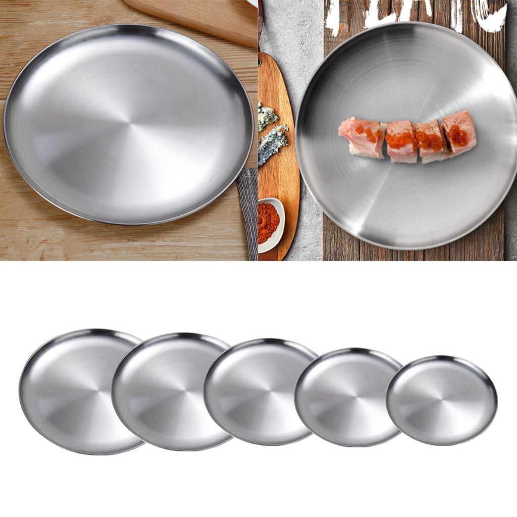 3X Thick Stainless Steel Tray Fruit Dish Barbecue Buffet Dinner Plate 23cm