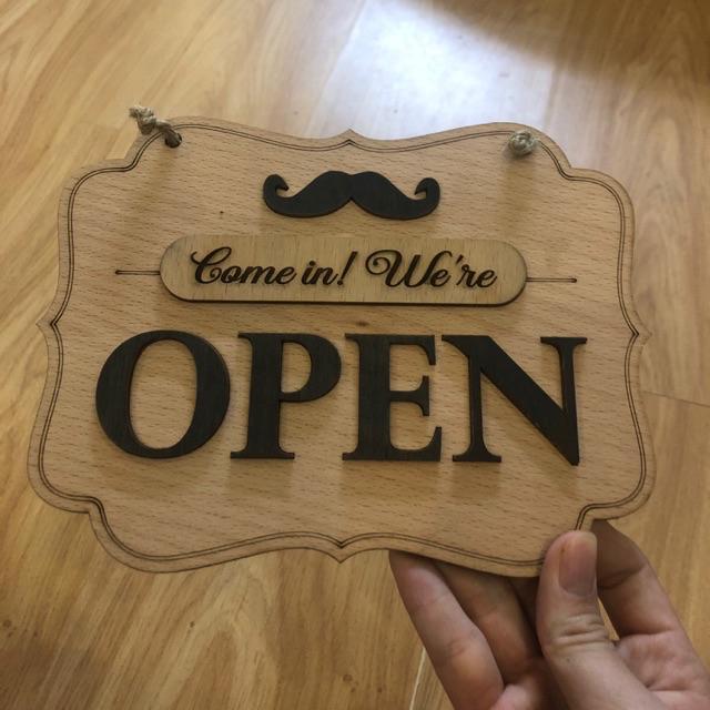 Bảng gỗ treo cửa 2 mặt Open Close cho shop thời trang quán cafe tặng kèm móc dán