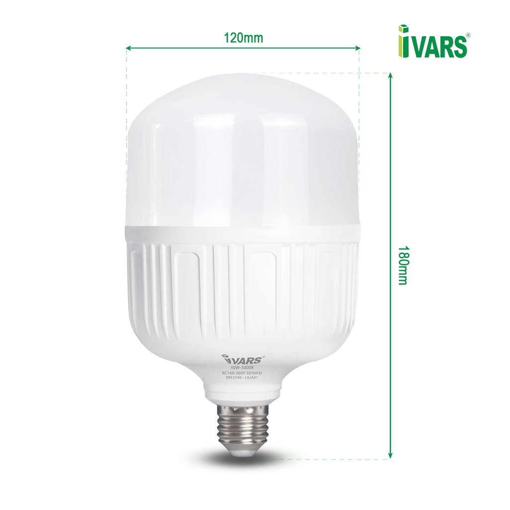 Đèn LED BULB Thương Hiệu IVARS - Công Suất 40W - Hàng chính hãng